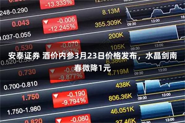 安泰证券 酒价内参3月23日价格发布，水晶剑南春微降1元